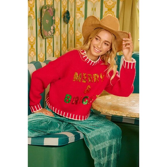 BiBi Christmas Theme Sequin Lattering Sweater NWT - Picture 16 of 16